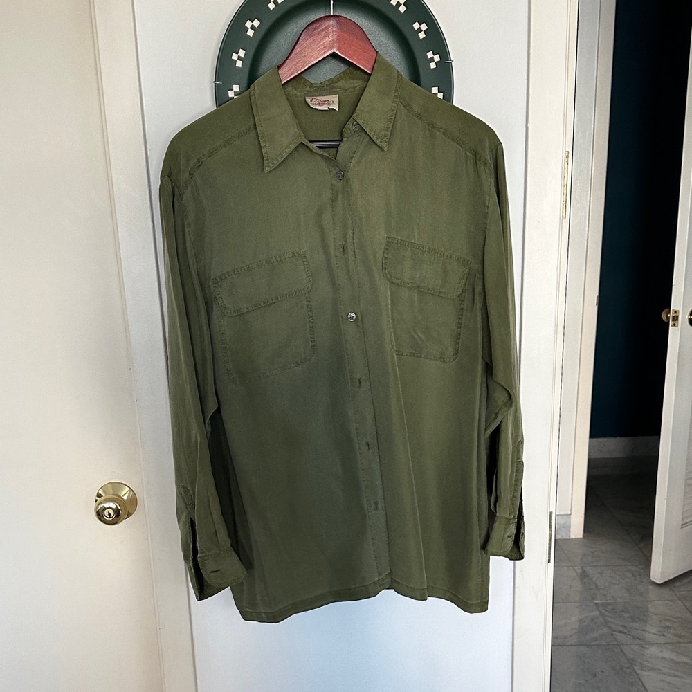 Olive Oversized Green Button-Up Women's Top